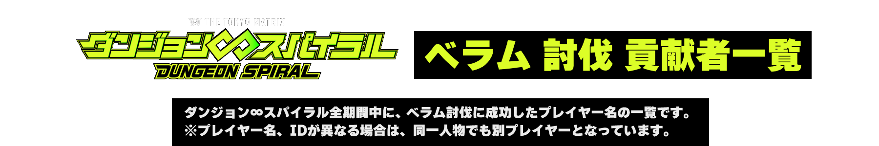 ダンジョン∞スパイラル　べラム討伐貢献者一覧